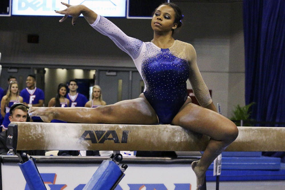 Kennedy Baker performs on the balance beam during Florida's 197.20-195.65 win against Auburn on Jan. 16 in the O'Connell Center.