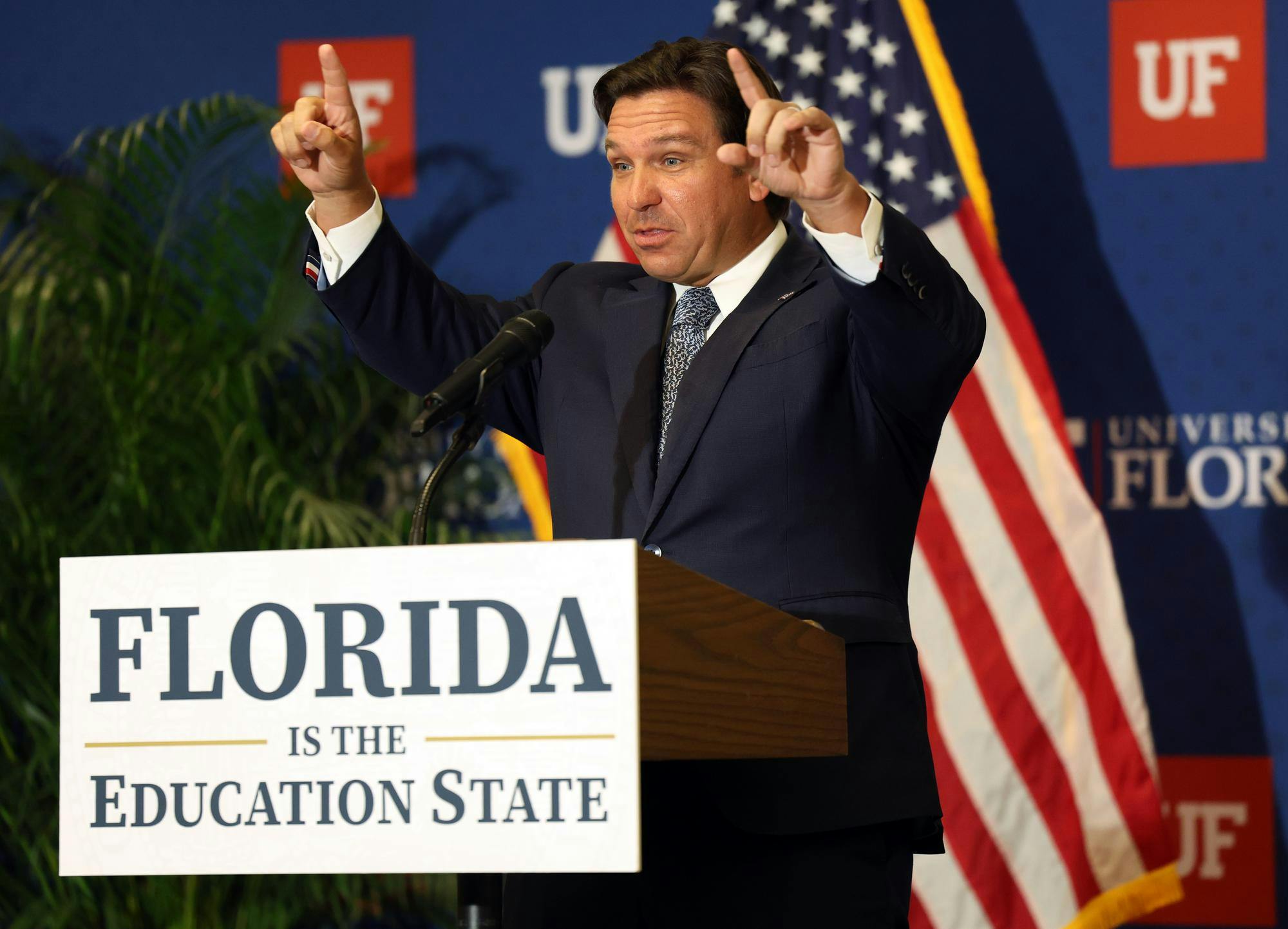 Gov. Ron DeSantis speaks about Florida's higher education at Emerson Alumni Hall on the University of Florida’s campus on Monday, Sept. 29, 2025.