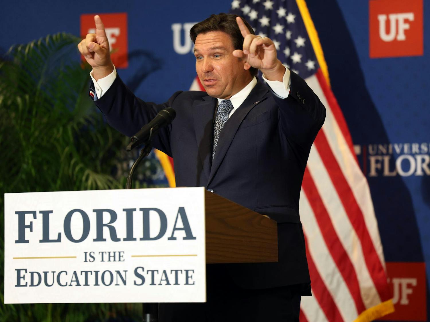 Gov. Ron DeSantis speaks about Florida's higher education at Emerson Alumni Hall on the University of Florida’s campus on Monday, Sept. 29, 2025.