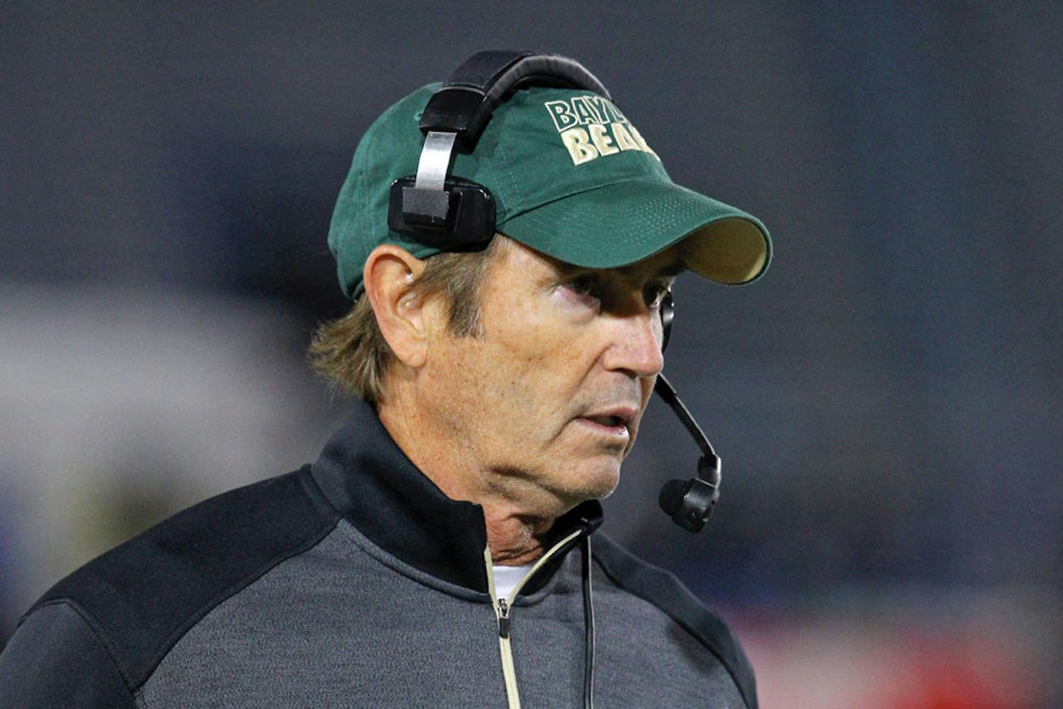 Baylor coach Art Briles walks the sideline during his team's NCAA college football game against Buffalo in Amherst, New York, on Sept. 12, 2014.