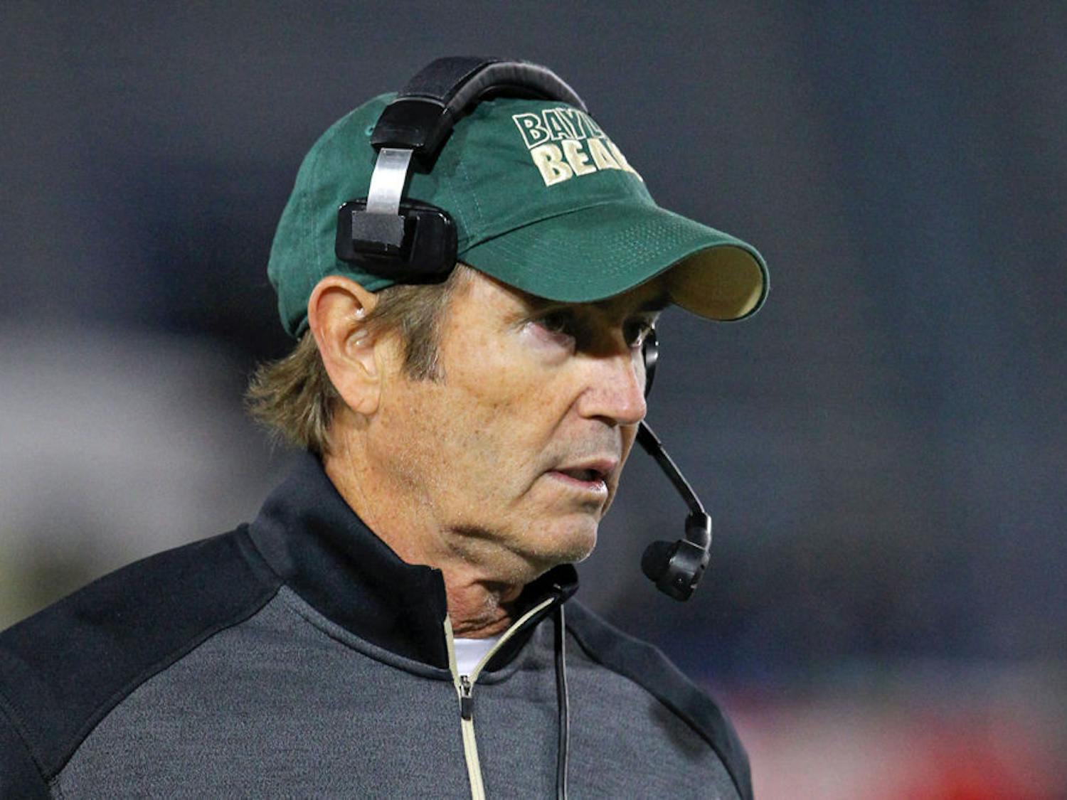 Baylor coach Art Briles walks the sideline during his team's NCAA college football game against Buffalo in Amherst, New York, on Sept. 12, 2014.
