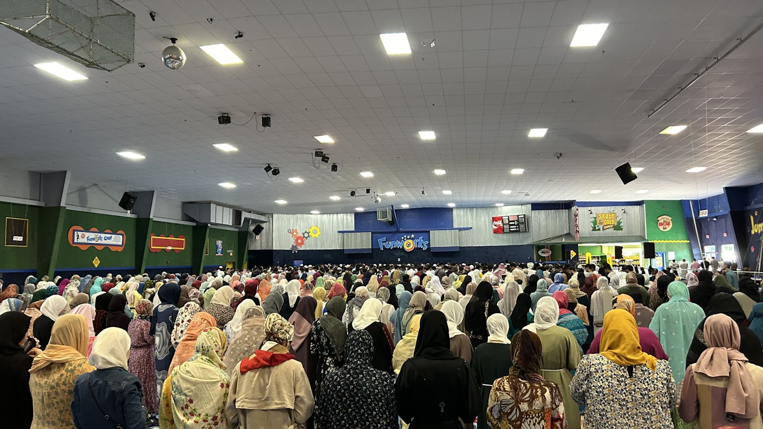 Hundreds of Muslim community members gather for Eid al-Fitr morning prayers