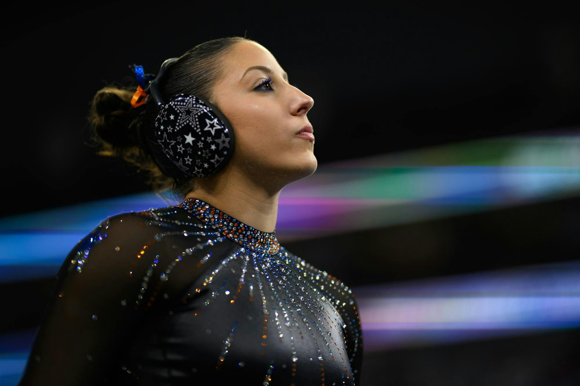 Florida gymnast Danie Ferris waits to start her floor routine during the NCAA gymnastics National Championship against Oklahoma, LSU and Minnesota, Saturday, April 18, 2026, in Fort Worth, Texas.