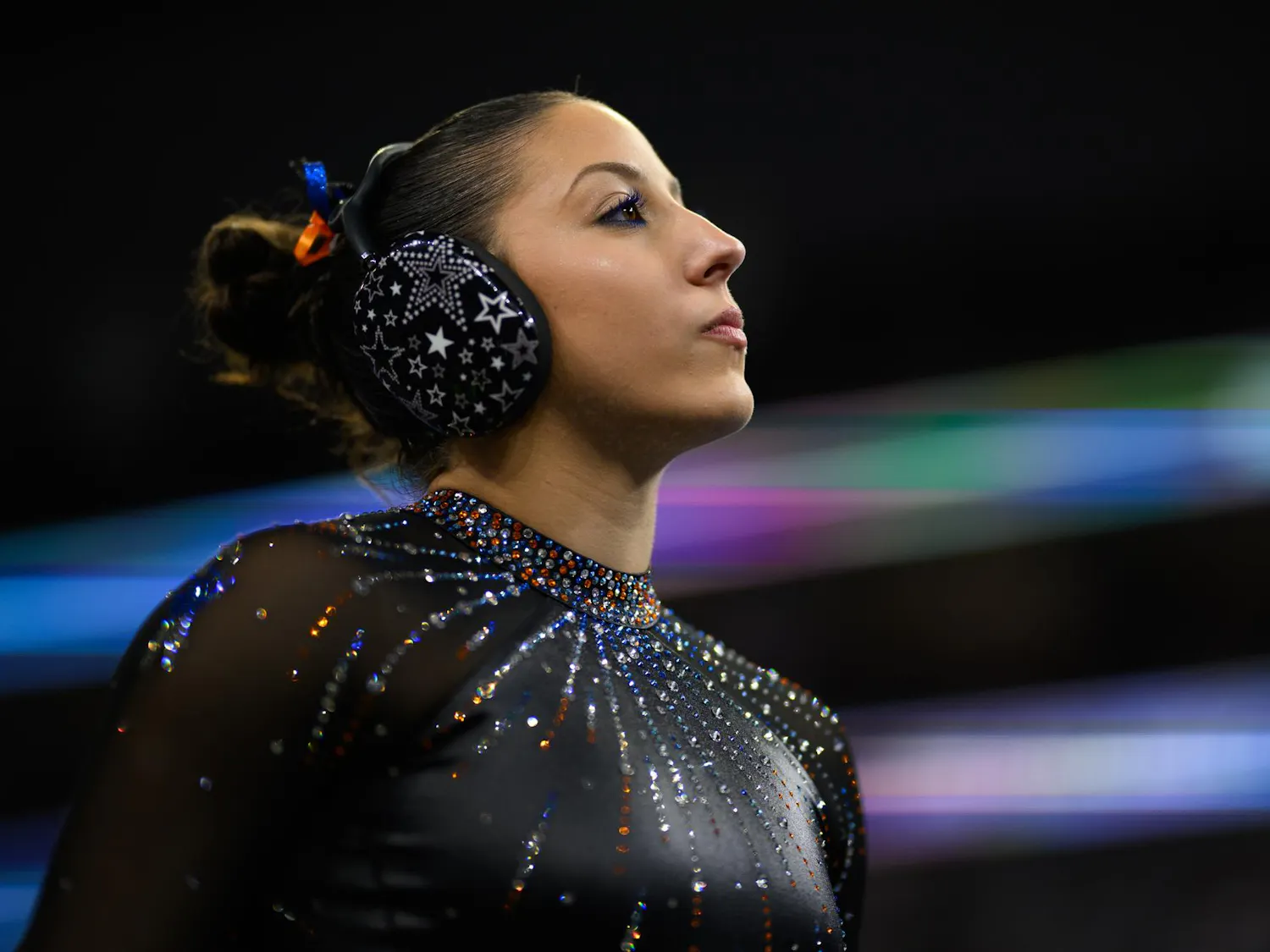 Florida gymnast Danie Ferris waits to start her floor routine during the NCAA gymnastics National Championship against Oklahoma, LSU and Minnesota, Saturday, April 18, 2026, in Fort Worth, Texas.