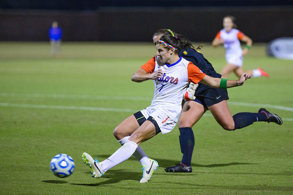 Savannah Jordan scores in the 90th minute during Florida's 3-1 win against California on Friday at Donald R. Dizney Lacrosse Stadium.