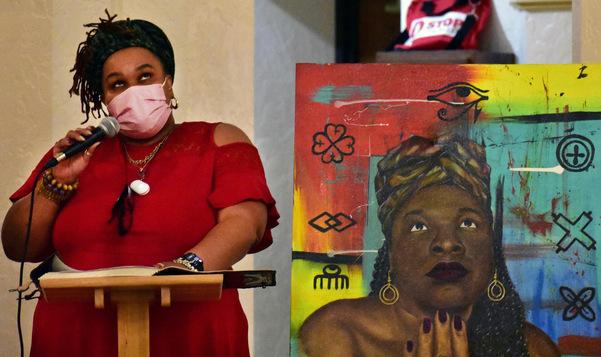 Poets speak at the Historic Thomas Center for the Black History Month Celebration of Black Love, Art and Poetry﻿ Friday, Feb. 3, 2023. 