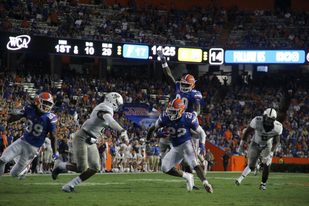 Running back Lamical Perine (22) said he's no fan of Tennessee's fight song, "Rocky Top."
&nbsp;