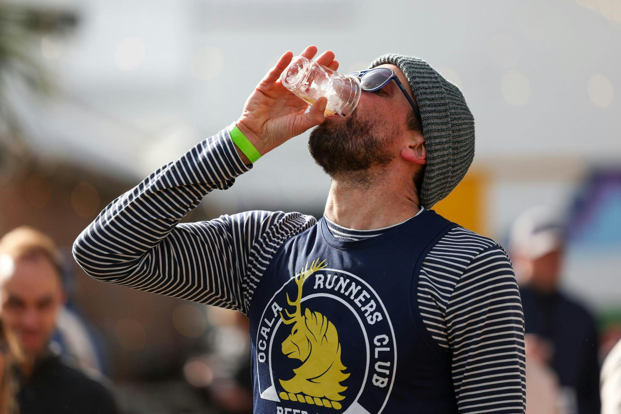 Gainesville Beer Mile winner Adam Truesdale drinks his final beer of the race on Saturday, Jan. 31, 2026.