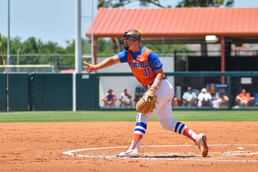 <p>Kelly Barnhill struggled on Saturday as UF's season came to an end.</p>