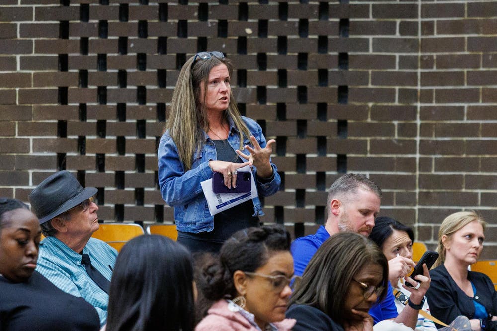 <p>Realator Heather Surrency voices her concerns during a meeting about the future of the schools in Hawthorne, Florida, on Wednesday, Feb. 04, 2026.</p>
