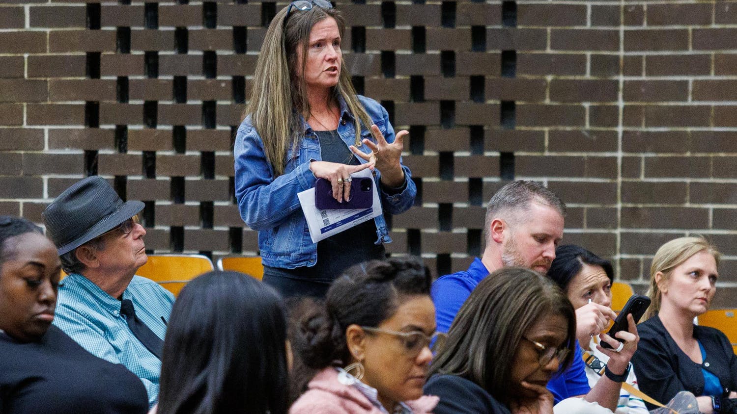 Realator Heather Surrency voices her concerns during a meeting about the future of the schools in Hawthorne, Florida, on Wednesday, Feb. 04, 2026.