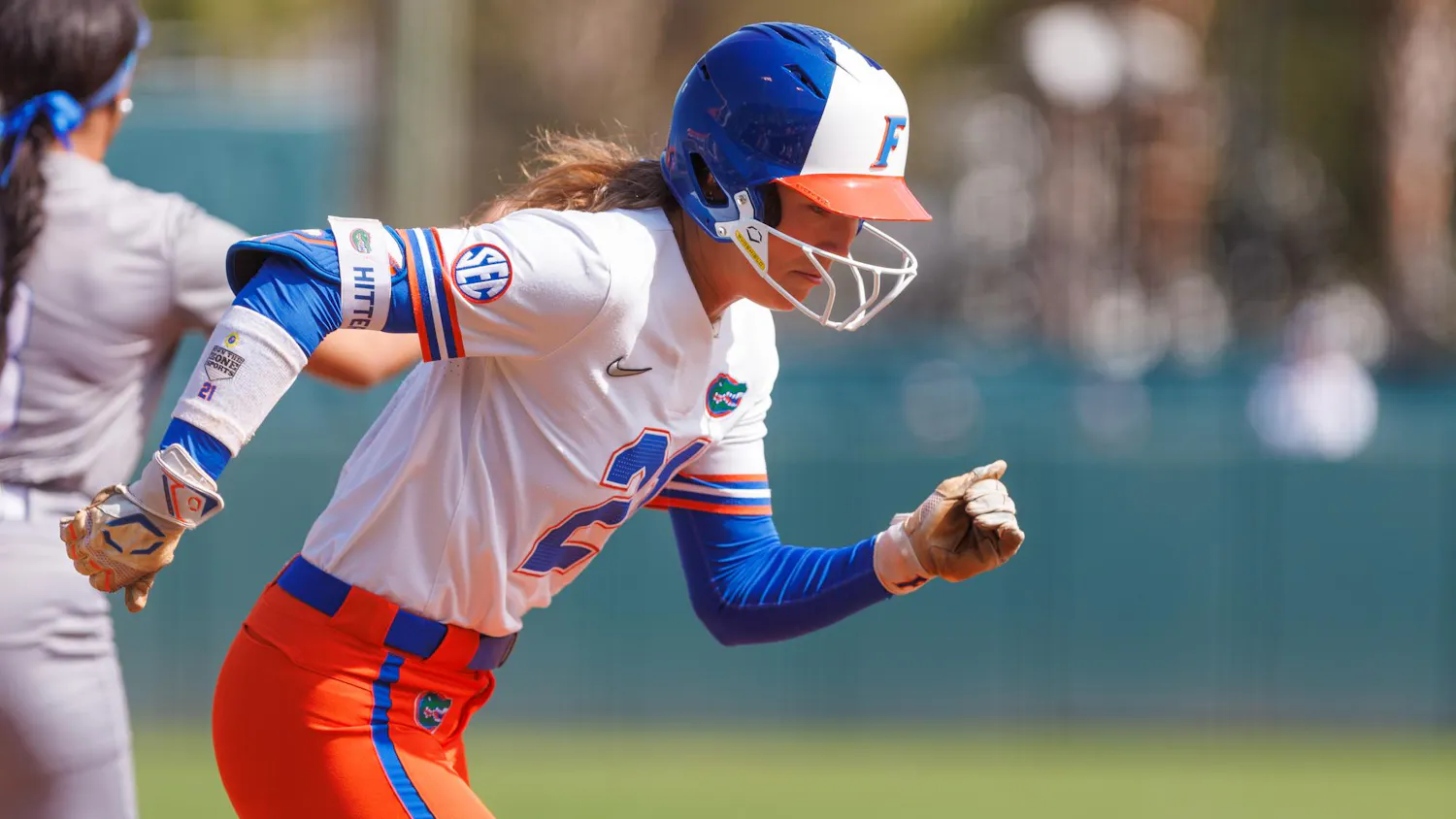 Florida Gators outfielder Taylor Shumaker runs home during an NCAA softball game against MTSU, Sunday, Feb. 22, 2026, in Gainesville, Fla.