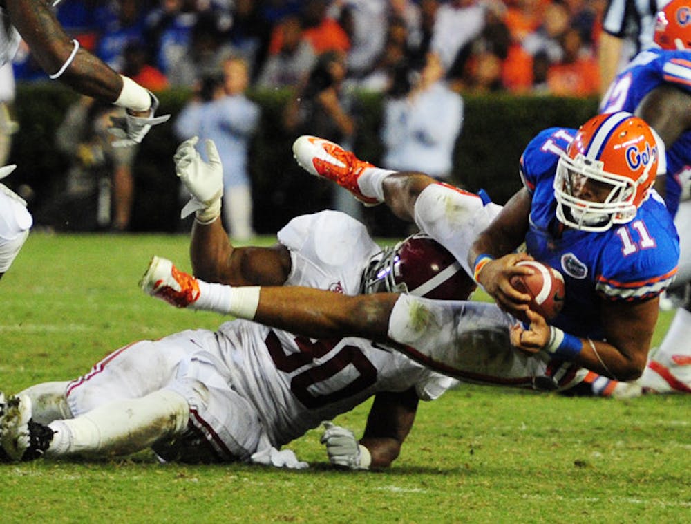 <p>Gators tight end Jordan Reed had a team-high five receptions against Alabama for 31 yards. It was Reed’s first game back after missing the last two weeks with an injury sustained in the UAB game on Sept. 10.</p>