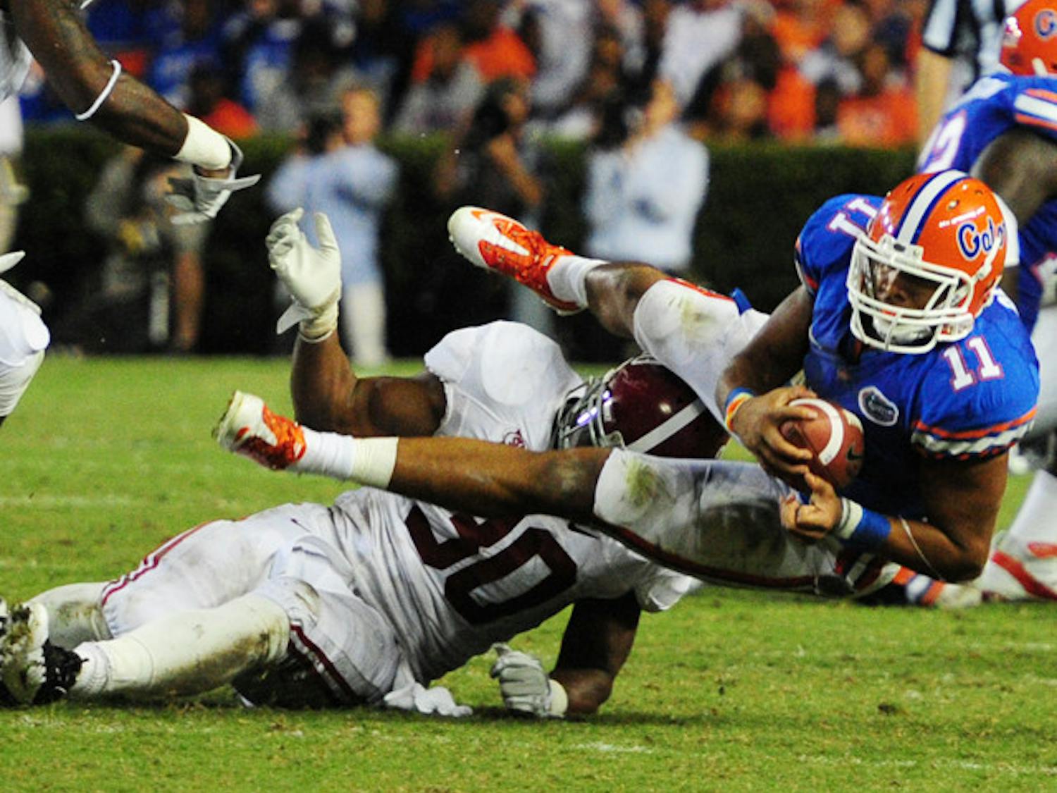 Gators tight end Jordan Reed had a team-high five receptions against Alabama for 31 yards. It was Reed’s first game back after missing the last two weeks with an injury sustained in the UAB game on Sept. 10.