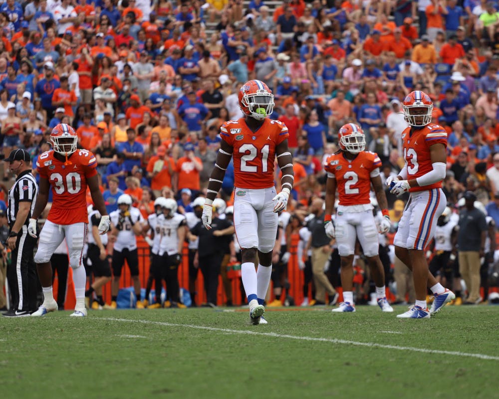 DB Trey Dean (21) said the team isn't paying attention to critics who say it isn't top-10 caliber.