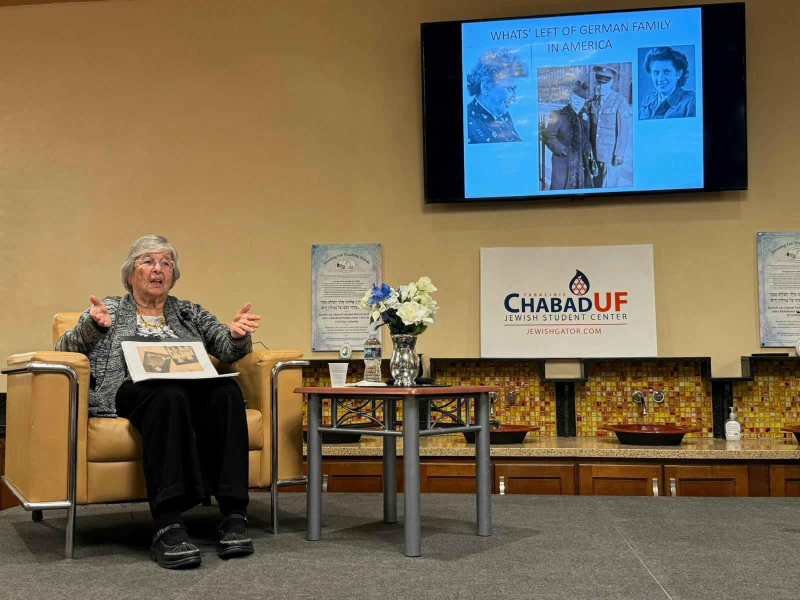 Helga Melmed spoke at the Chabad UF Center Monday, Jan. 27, 2025. Photo courtesy of Lexi Szafranski, Chabad UF. 