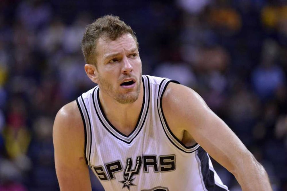 <p>Former UF basketball player David Lee competes during a game between the San Antonio Spurs and the Memphis Grizzlies on Feb. 6, 2017. Lee is an unrestricted free agent this offseason.</p>