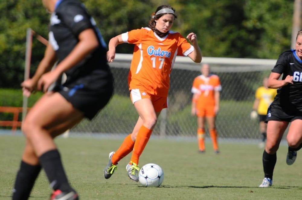 <p>Forward Erika Tymrak pushes the tempo against Kentucky in a game last season. Tymrak broke Florida's scoreless drought during the weekend with a goal in the 51st minute against Vanderbilt.</p>