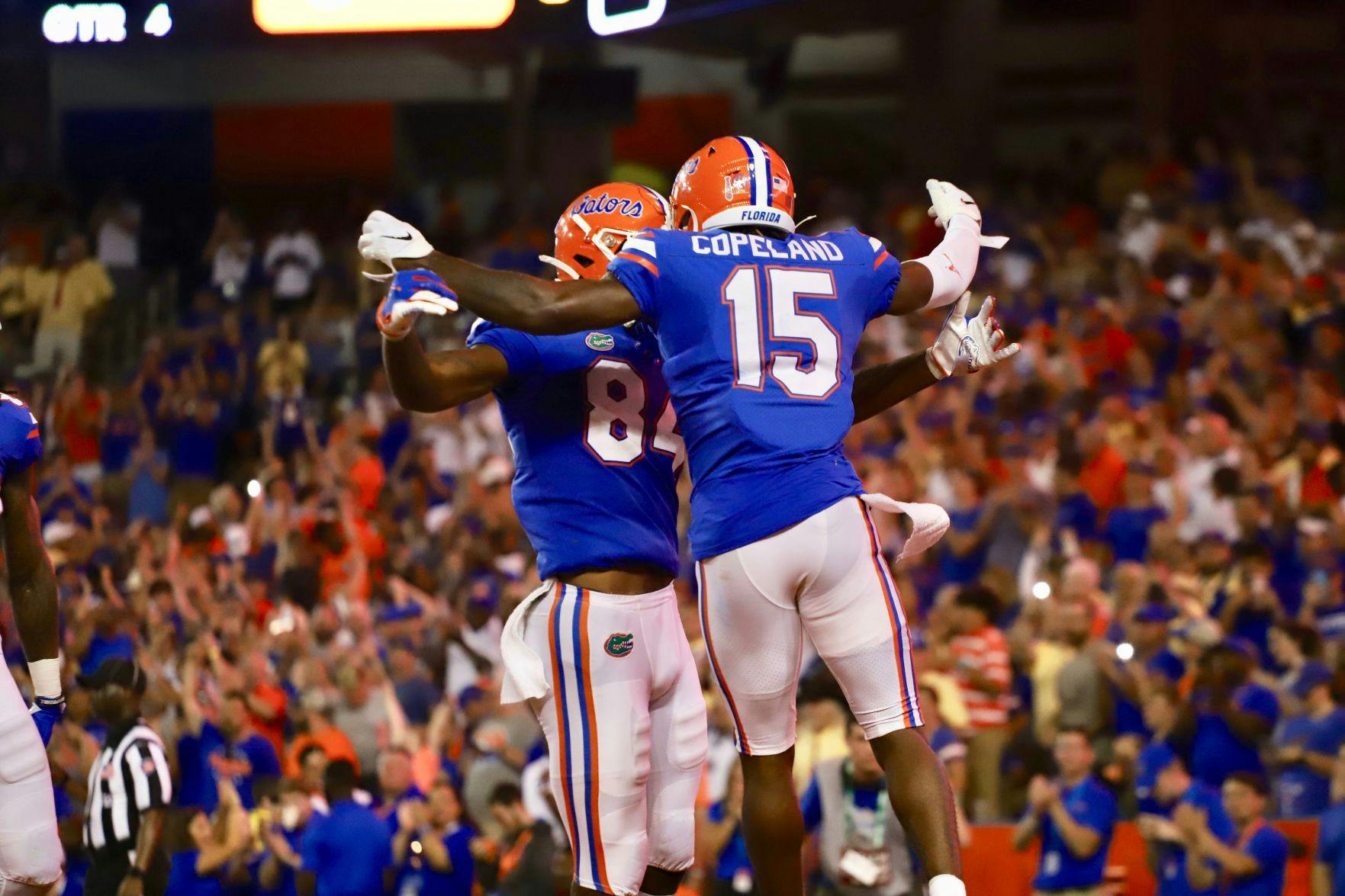 Jacob Copeland (15, pictured) and the rest of the Florida receiver room, which calls itself the Endzone Party Boyz, are ready for the 2021 season.