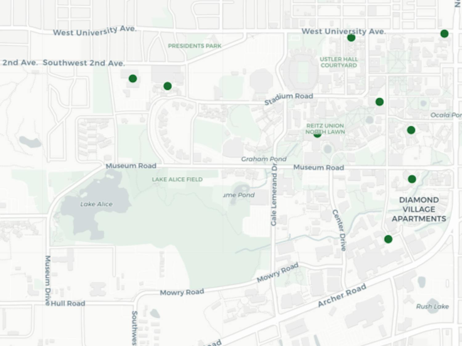 The 11 voting locations for Spring 2018 Student Government elections.