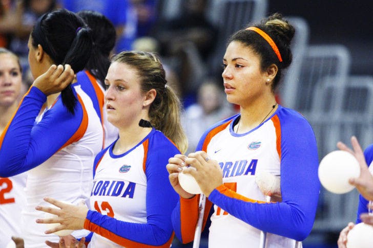 Sophomore outside hitter Noami Santos-Lamb stands on the court prior to Florida’s 3-0 (25-21, 25-14, 25-12) win against FIU on Aug. 24 in the O’Connell Center.