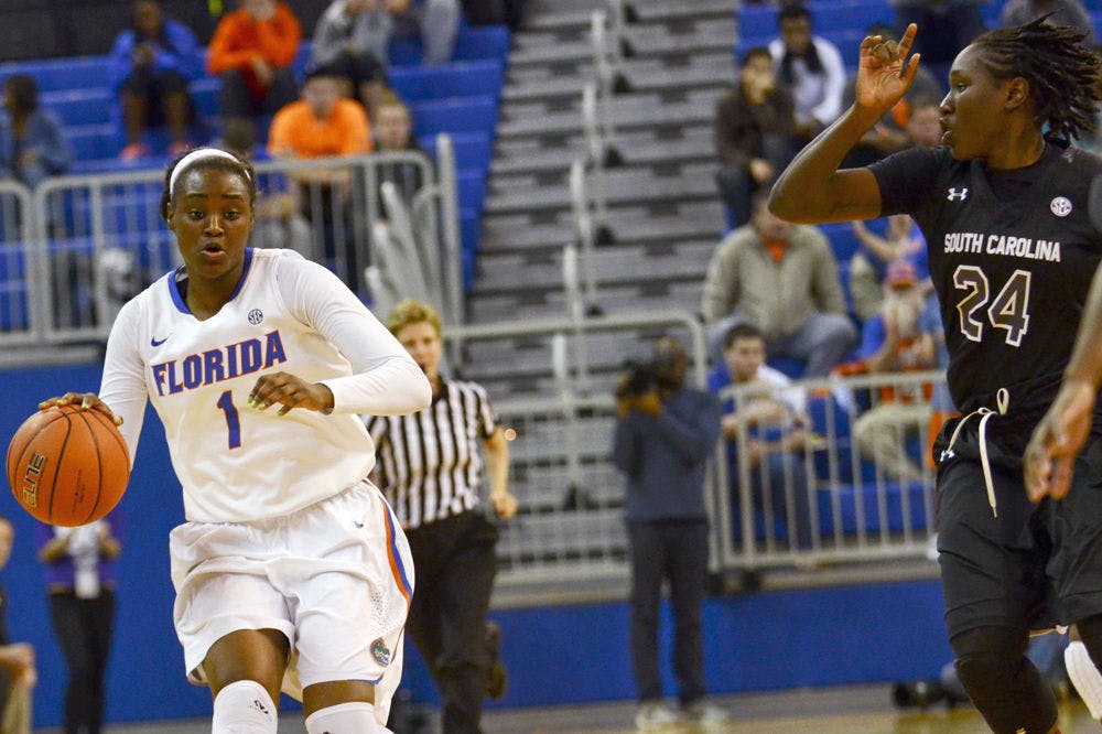 Sophomore Ronni Williams drives down the lane during Florida's 77-42 loss to No. 1 South Carolina on Monday in the O'Connell Center.