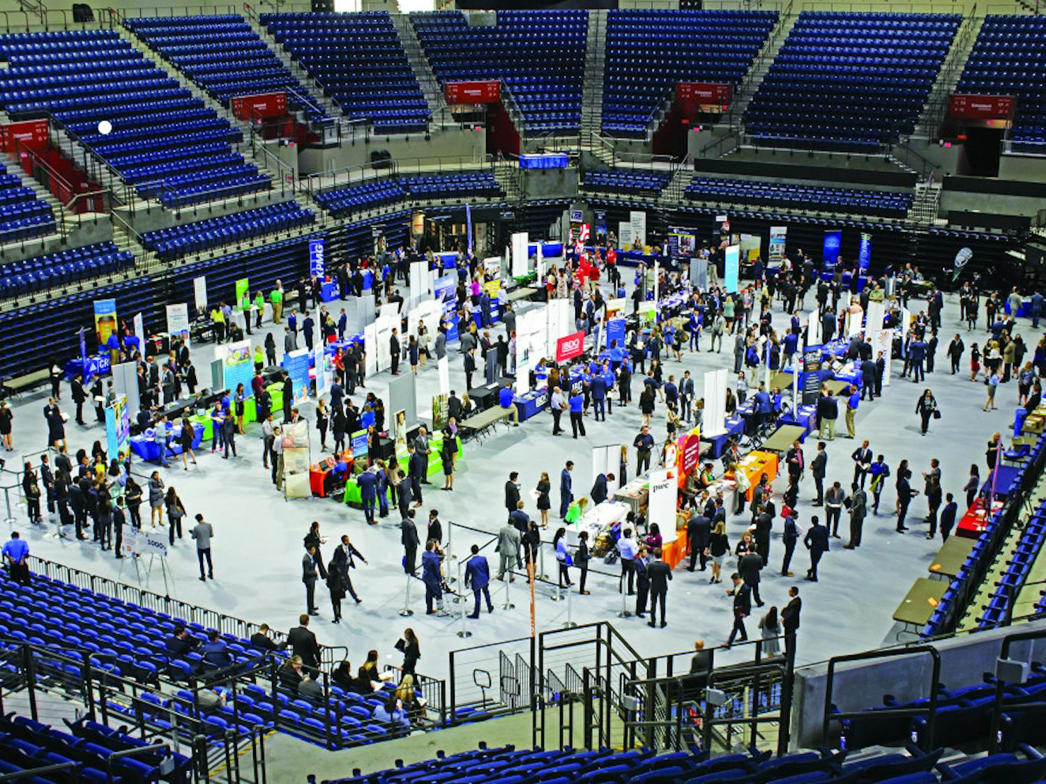 The first Career Showcase in the newly renovated Stephen C. O'Connell Center drew in many students in January 2017. More than 250 employers showed up for the event.