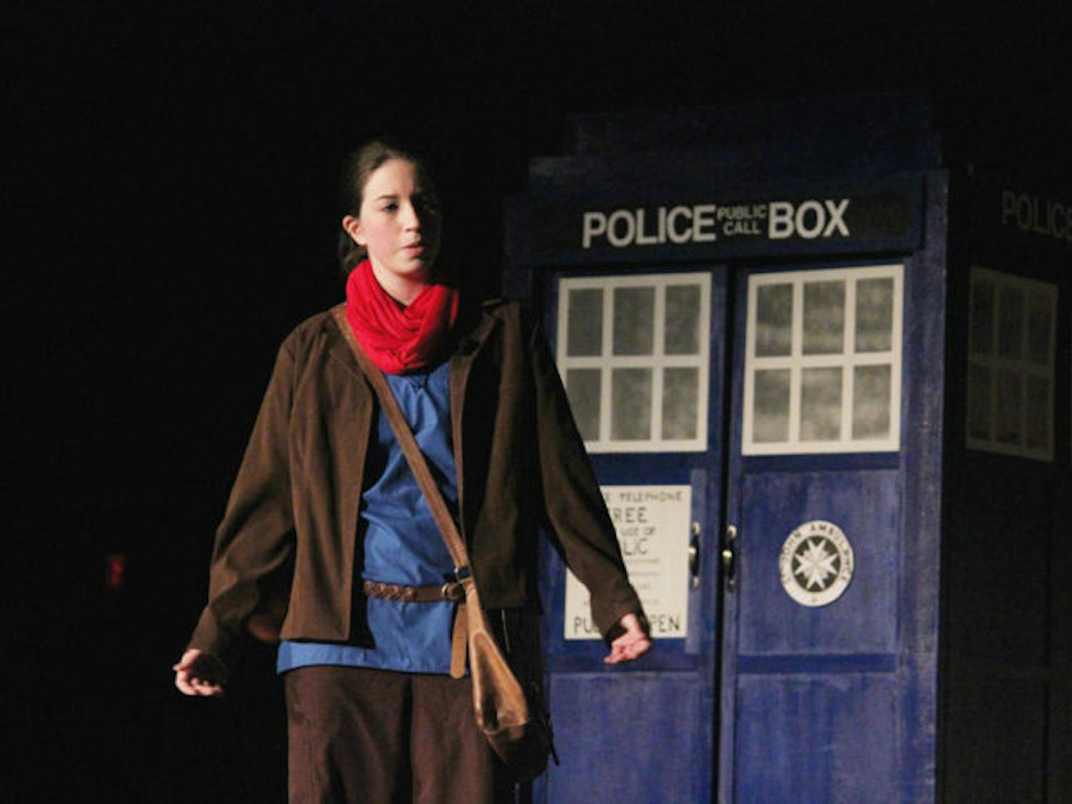 Merlin, played by 21-year-old UF anthropology senior Ashley Egelie, joins the Doctor and his companion, Clara (not pictured), in the opening number of “Whosical the Musical.”