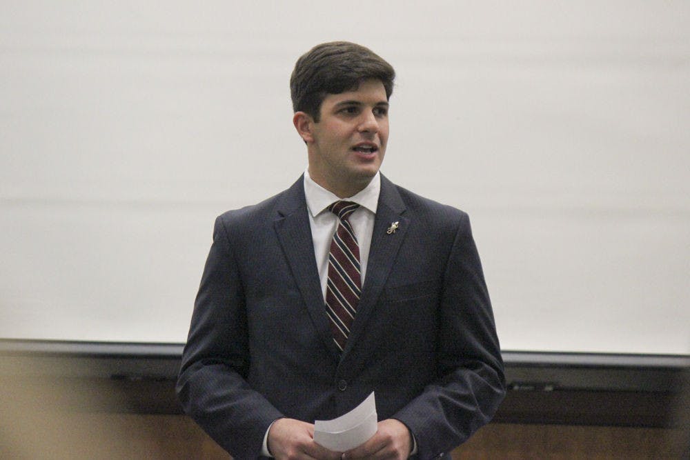 <p class="p1">Student Body President Cory Yeffet thanks the Student Senate for the approval of The New York Times digital subscriptions to be made available for all UF students.</p>