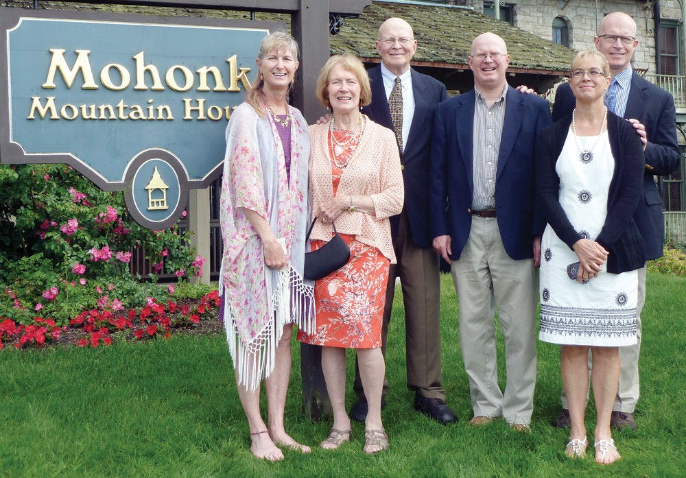 From left: Alice Rhoton-Vlasak, Joyce Rhoton, Albert L. Rhoton Jr., Albert Rhoton, Eric Rhoton and Laurel Rhoton-Selner pose for a photo at Mohonk Mountain House resort in New Paltz, New York.