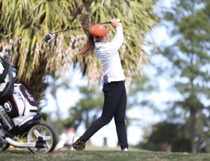 Jenny Kim follows through during the Gators Invitational Feb. 22