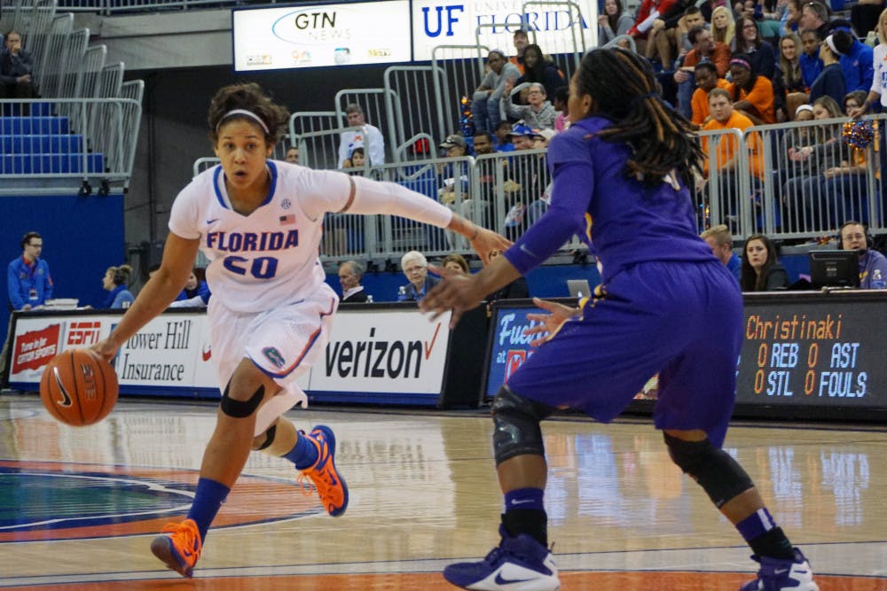 <p>UF guard Simone Westbrook drives into the paint during Florida's 53-45 win against LSU on Jan. 17, 2016, in the O'Connell Center.</p>