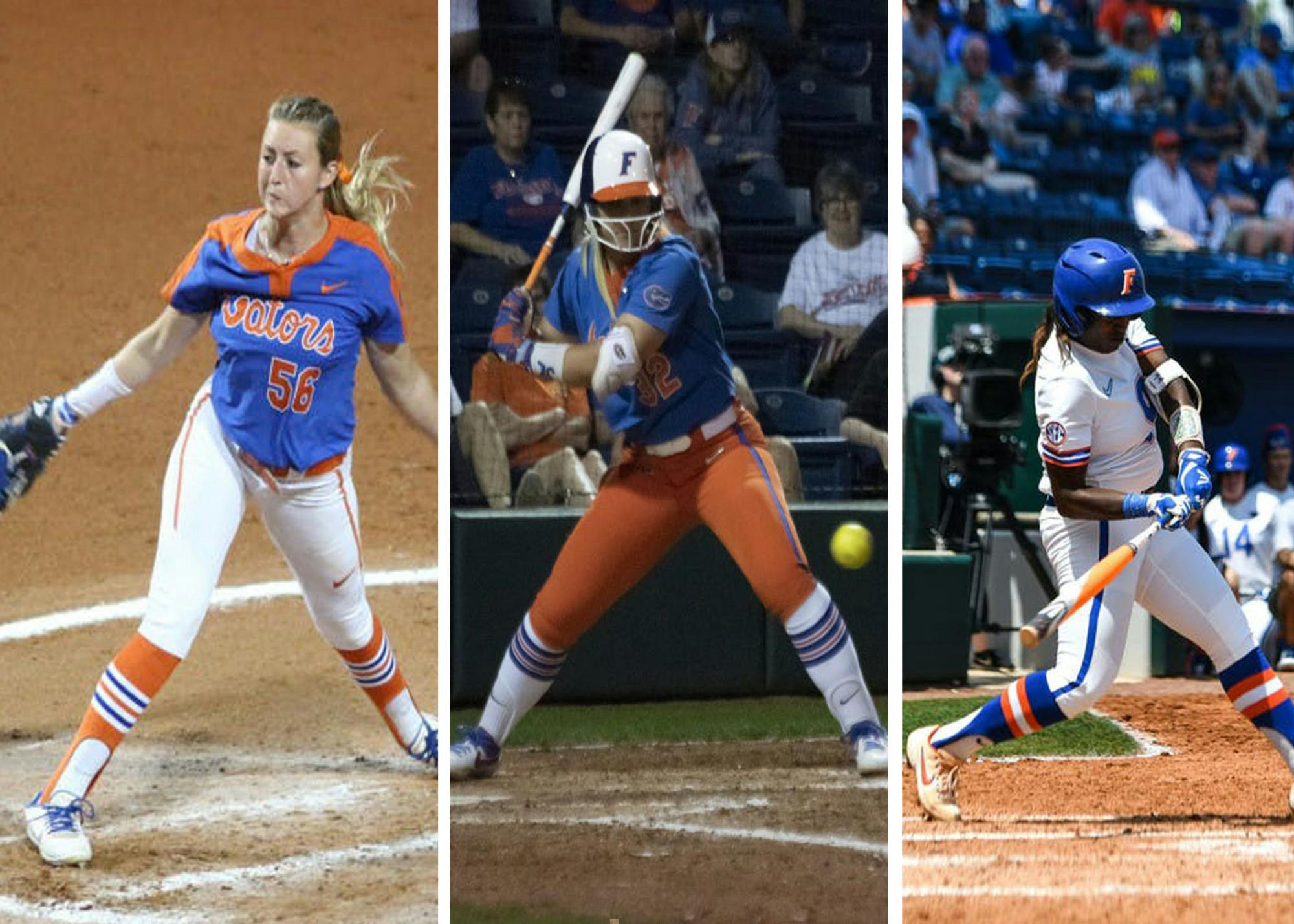 Seniors Katie Chronister (left), Kendyl Lindaman (center) and Jaimie Hoover (right) all return to the mound after the team’s promising spring season was cut short due to COVID-19.										