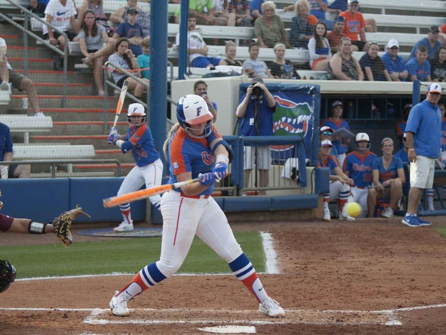 UF catcher Jordan Roberts bats during Florida's 15-7 win against Bethune-Cookman on March 29, 2017, at Katie Seashole Pressly Stadium.