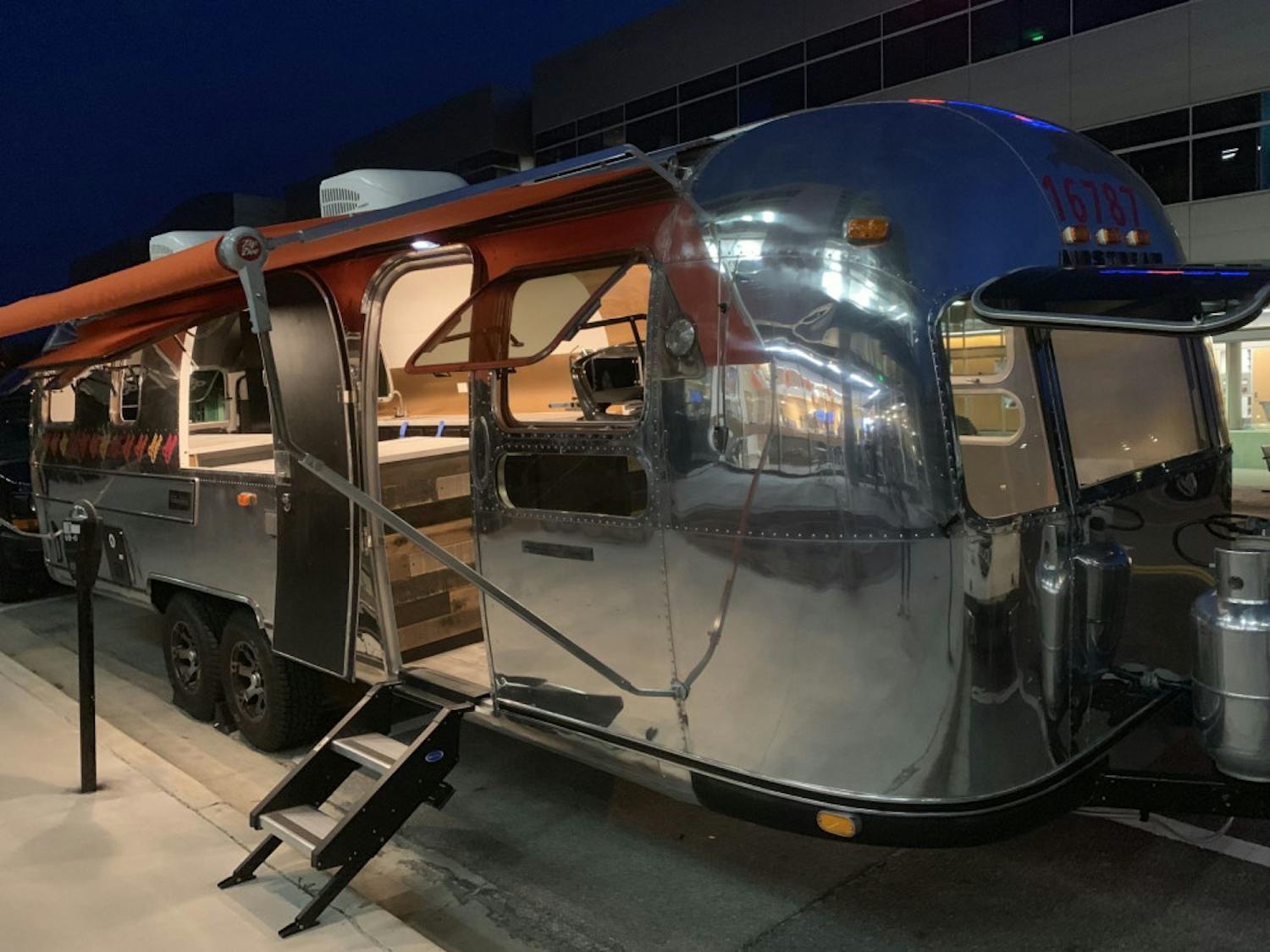 The Opus Coffee Airstream is displayed outside Gainesville’s Innovation District Thursday night. It will be moved to 4th Ave Food Park and open for business this month.