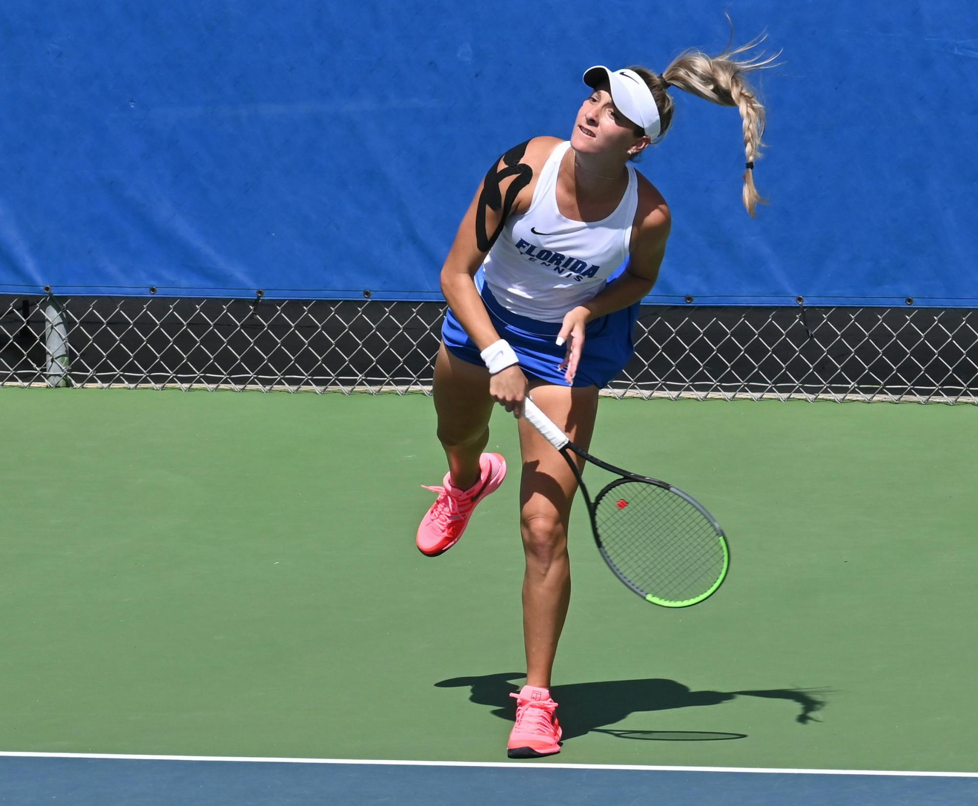 No. 26 McCartney Kessler and Marlee Zein remained cool, calm, and collected despite a two-point deficit to Arkansas. Photo from UF-Texas A&M match Feb. 28.