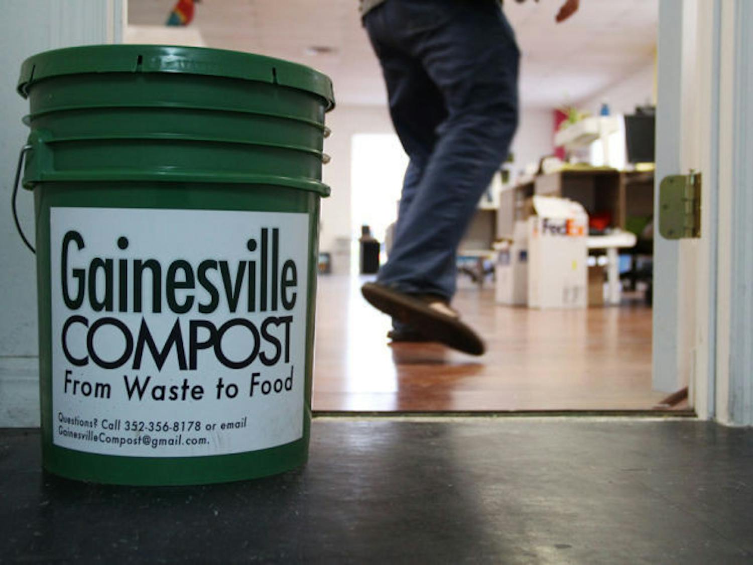 Gainesville Compost waste bins are located at Fracture among other locations. The company uses bicycle power instead of trucks to move waste to composting locations. 