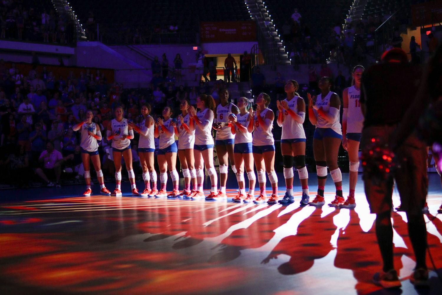 The Florida volleyball team during pre-match introductions Saturday, Oct. 8, 2022. 