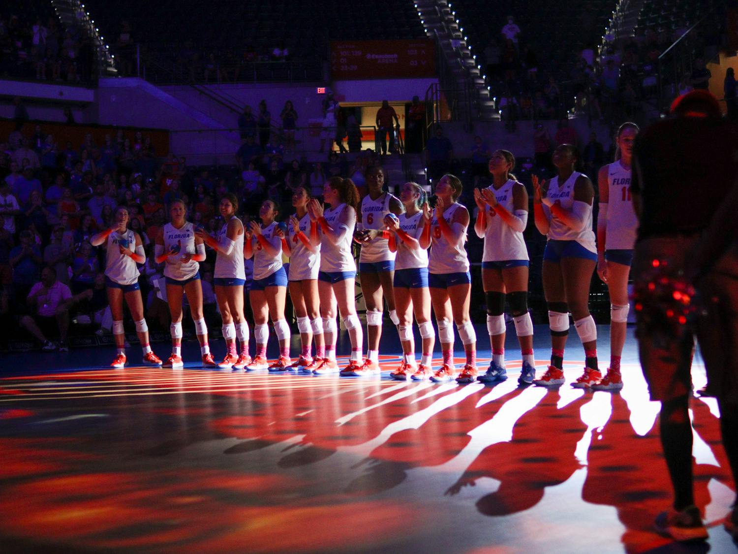The Florida volleyball team during pre-match introductions Saturday, Oct. 8, 2022. 
