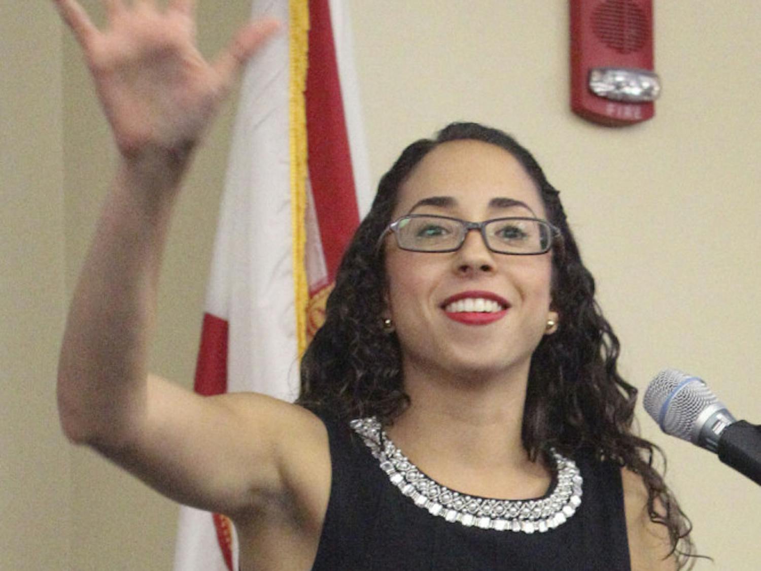 UF Student Body President Joselin Padron-Rasines gives the 2015 State of the Campus Address on Nov. 16, 2015.