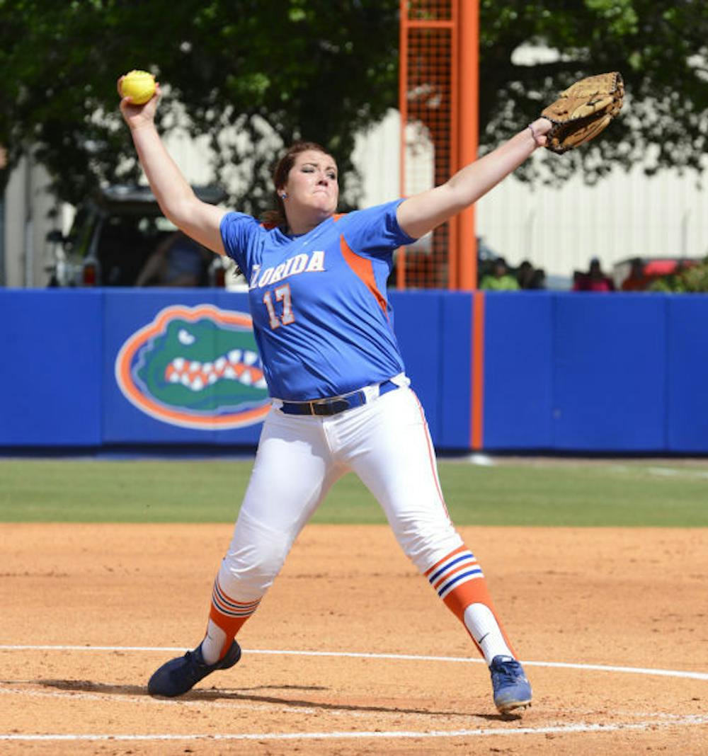 <p>Lauren Haeger pitches during Florida’s win against Mississippi State on Apr. 6, 2013, at Katie Seashole Pressly Stadium.</p>