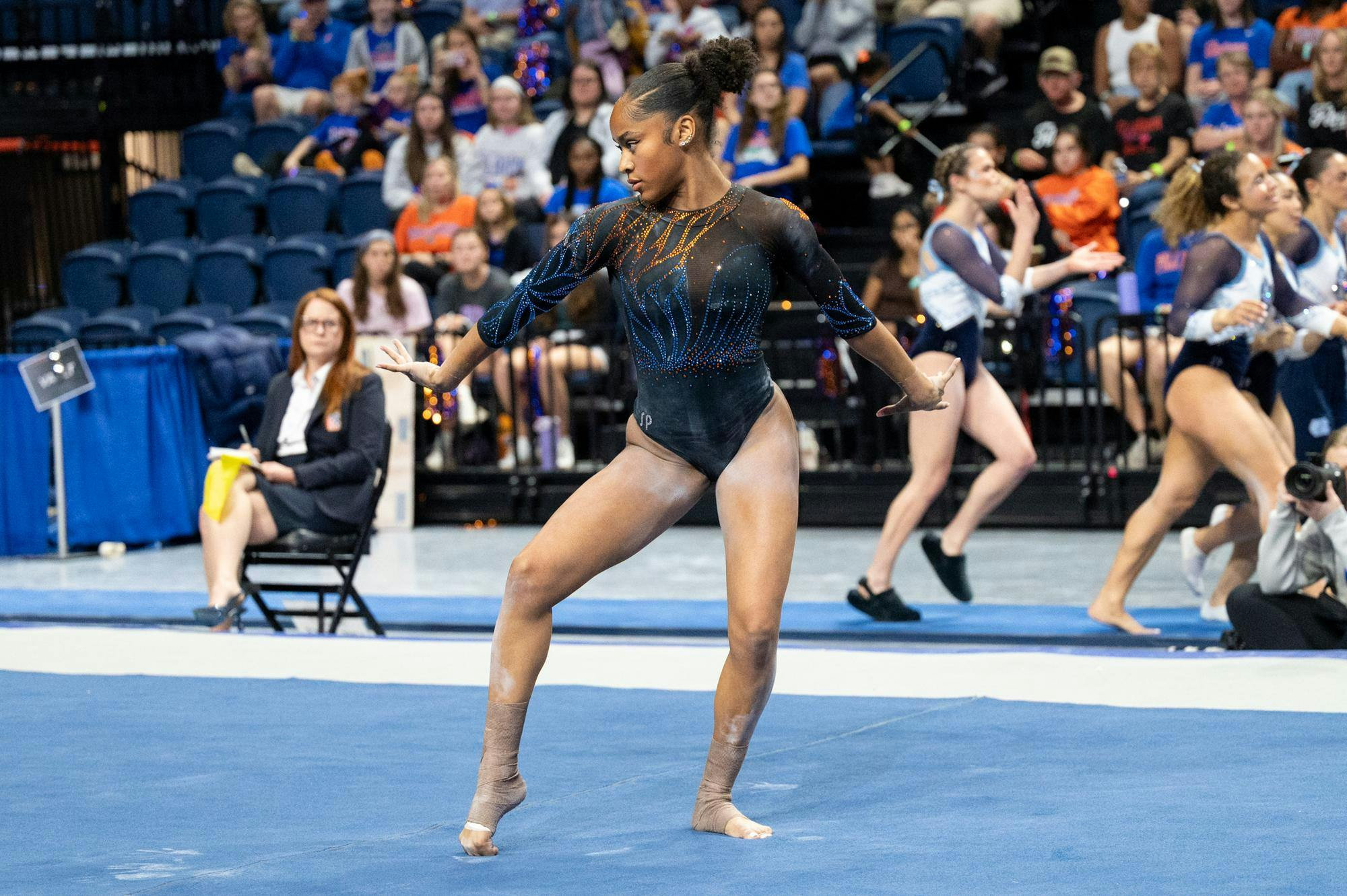 Florida gymnast Skye Blakely competes on the floor during an NCAA gymnastics meet against North Carolina, Temple, and West Virginia in Gainesville, Fla., Friday, Jan. 9, 2026.