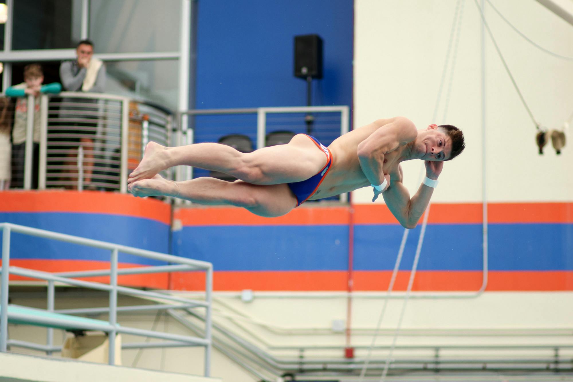 Florida senior Skip Donald dives in the Gators' meet against the Florida Atlantic Owls Friday, Jan. 13, 2023.