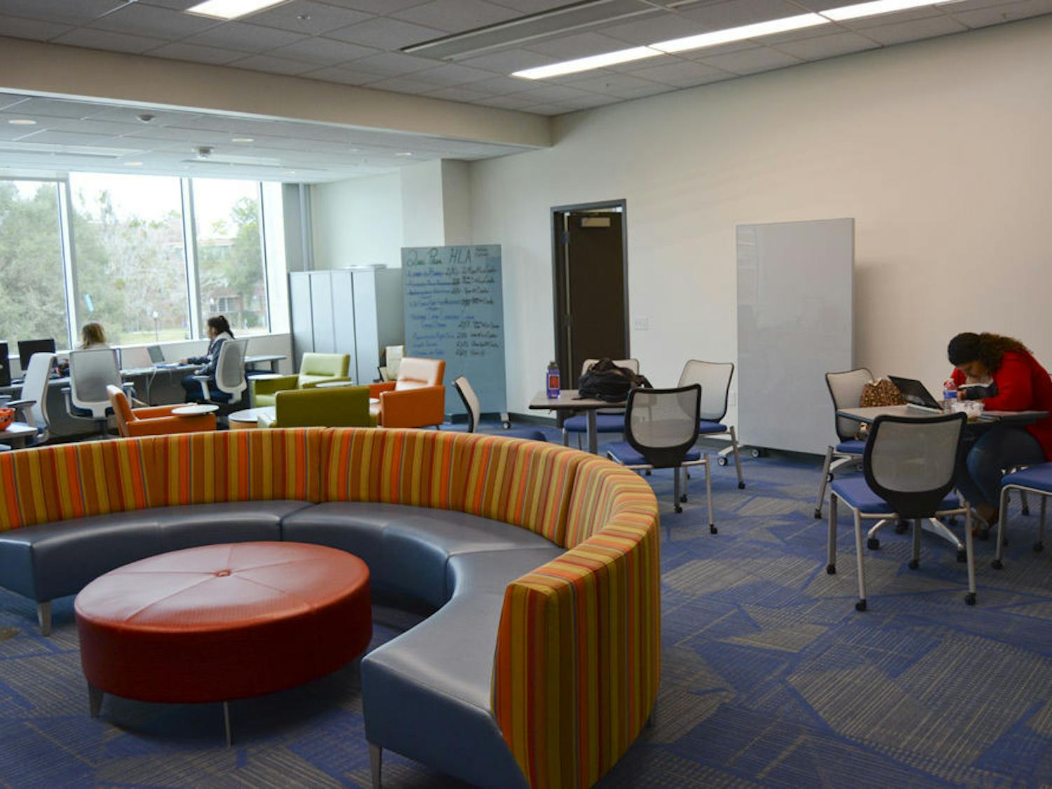 Students sit in the Hispanic-Latino Engagement Center on the second floor of the Reitz Union on Monday. “La Salita” will have its grand opening on Wednesday at noon.