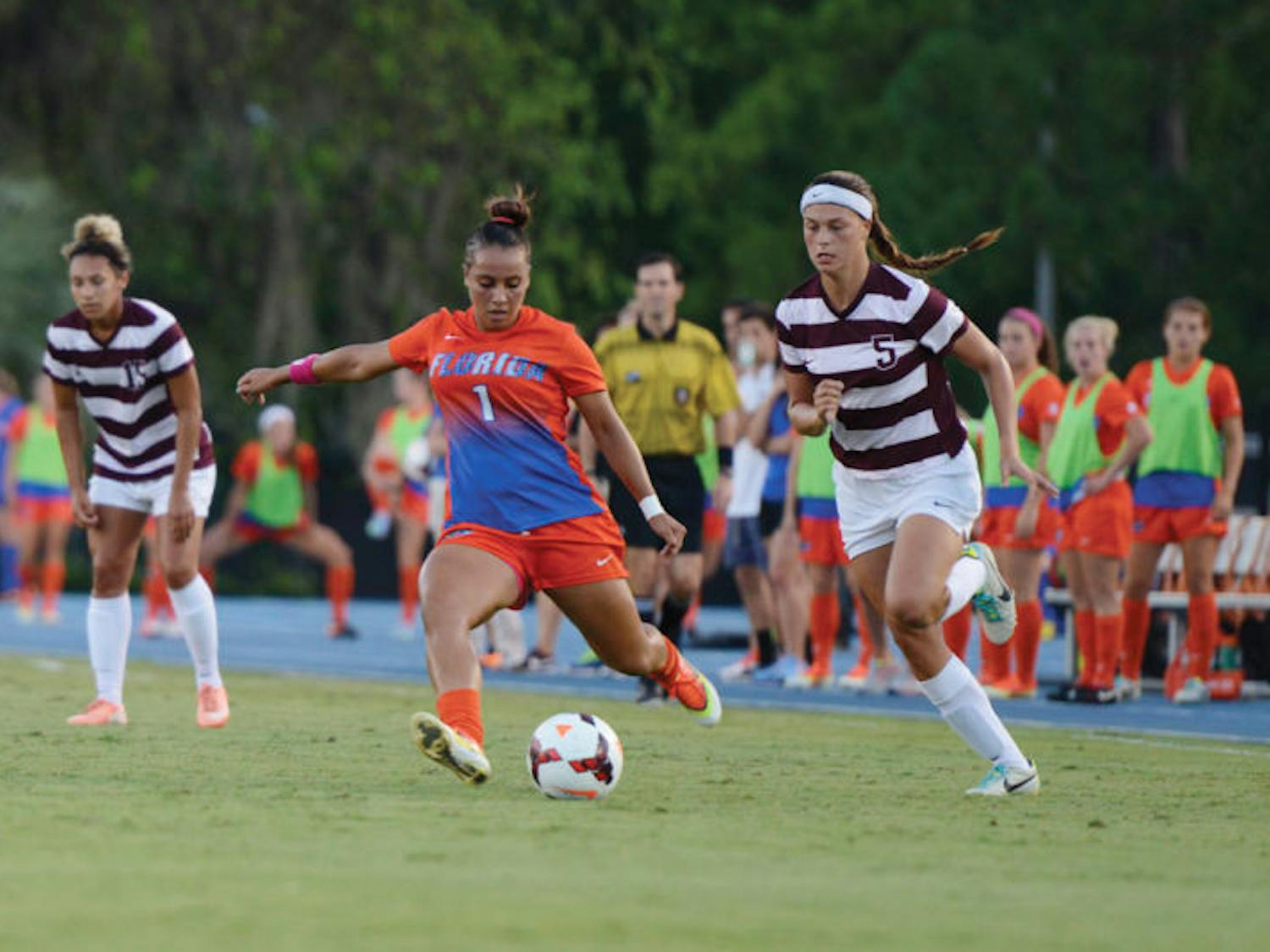 Lauren Silver kicks the ball during Florida’s 2-0 victory against Minnesota on Sept. 13 at James G. Pressly Stadium.