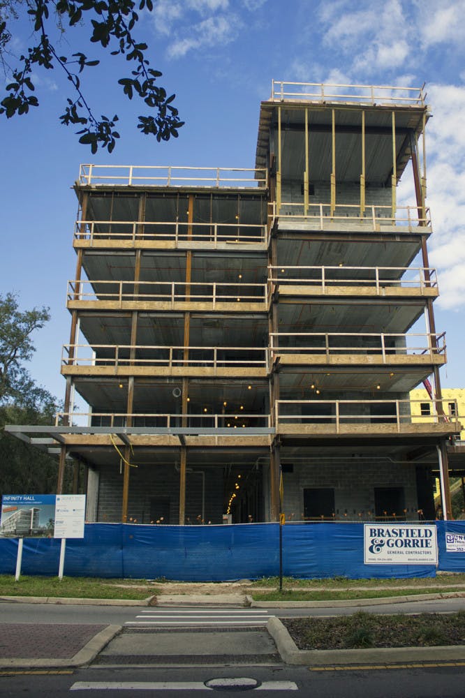 The south side of Infinity Hall is seen from Southwest Second Avenue on Monday.