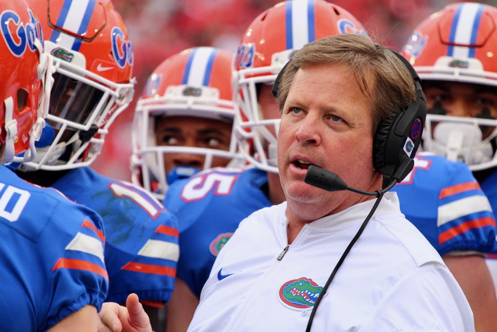 <p>UF coach Jim McElwain and the UAA mutually agreed to part ways on Sunday. <span id="docs-internal-guid-e5f5592d-69ff-89f7-c103-fbd746e1e2cd"><span>McElwain leaves UF with a 22-12 record.</span></span></p>