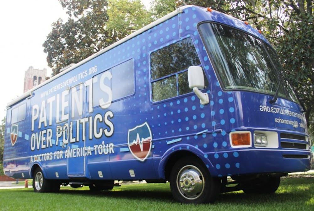 <p>Doctors for America, a national group of physicians and medical students, stopped by the UF campus Friday to talk to students about health care as a part of its Patients Over Politics tour.</p>