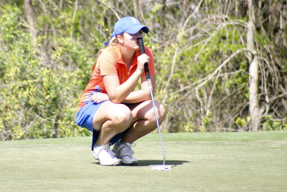 Kelly Grassel lines up a shot during the 2015 SunTrust Gator Invitational at UF's Mark Bostick Golf Course.