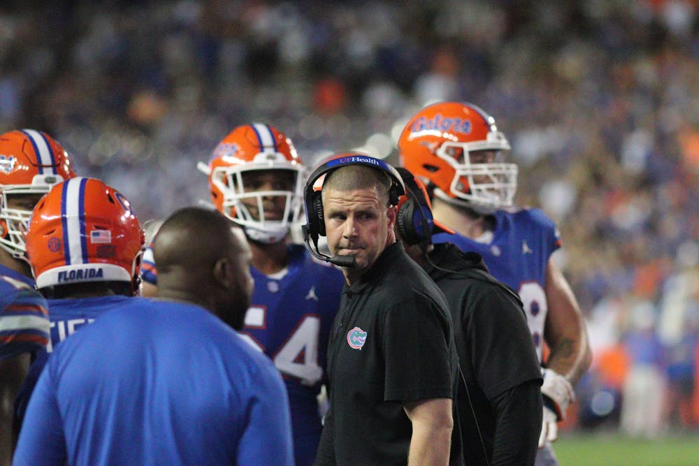 Florida head coach Billy Napier looks on during the Gators game against South Florida Sept. 17, 2022. His team has dropped its first two conference games this season. 